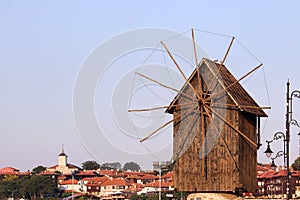 Old wooden windmill in Nessebar