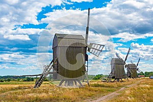 Old wooden windmill at oland island in Sweden