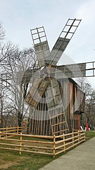 Old wooden windmill, Romania.