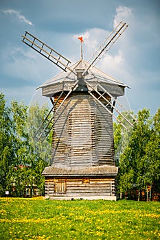 Old Wooden Windmill in Suzdal, Russia. Summer Spring Season