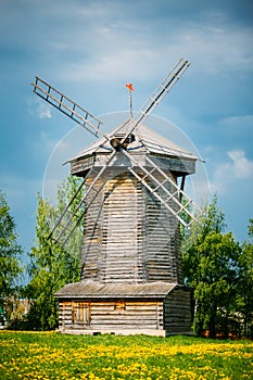 Old Wooden Windmill in Suzdal, Russia. Summer Spring Season