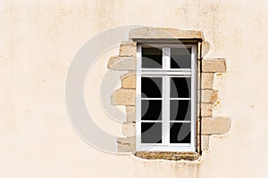 Old wooden window in french house, vintage background