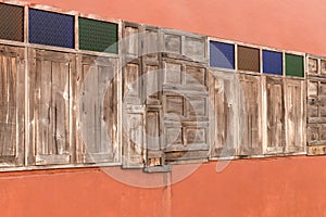 Old wooden windows decorated many styles.