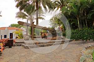 Old wooden wine press for pressing grapes to produce wine on la gomera, canary Islands, spain