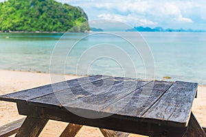 old wooden worktops against the sea photo