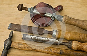 Old woodwork and carpentry tools.