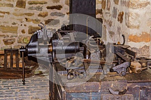 Old workbench with vices.