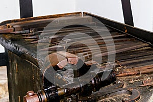 Old workbench with vices.