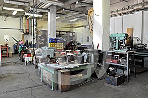 Old workshop for machines, lathe, milling machine