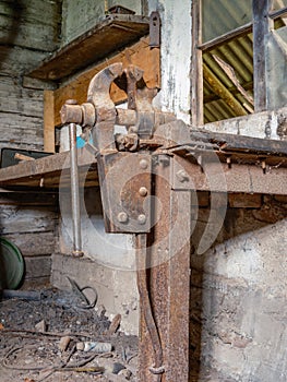 Old workshop smith details with rusty tools and stone walls