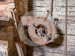 Old workshop smith details with rusty tools and stone walls