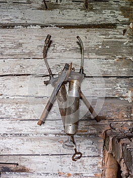 Old workshop smith details with rusty tools and stone walls