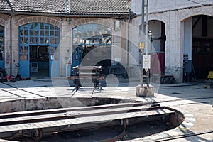 Old workshop and train sheds in the railway station of Soller, Spain