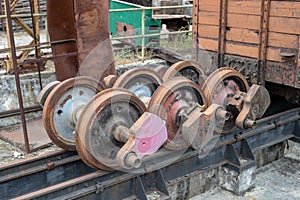 Old workshop of wagons and narrow-gauge railway locomotives. Place of repair and renovation for trains.