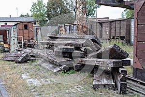 Old workshop of wagons and narrow-gauge railway locomotives. Place of repair and renovation for trains.