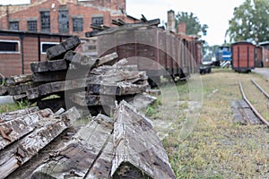 Old workshop of wagons and narrow-gauge railway locomotives. Place of repair and renovation for trains.