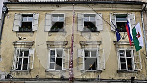 Old World Apartments With Open Windows in Summer in Ljubljana, Slovenia