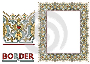 Old World Borders Vector - Tiled frame in plant leaves and flowers Framework Decorative Elegant style photo