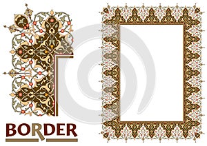 Old World Borders Vector - Tiled frame in plant leaves and flowers Framework Decorative Elegant style photo