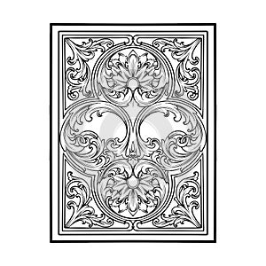 Old world charm engraved flower on card deck outline