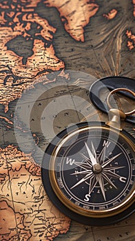 Old world map background with vintage compass, geo navigation concept