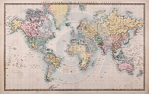Old World Map on Mercators Projection photo