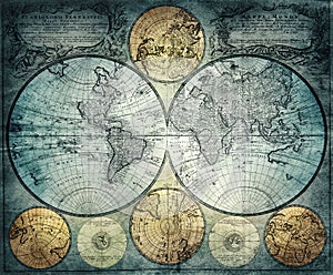 Old world map of the 18th century.  Concept on the theme of travel, adventure, geography, discovery, history. Pirate and nautical photo