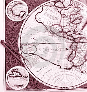 Old world map, western hemisphere photo