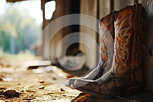 old worn cowboy boots outside