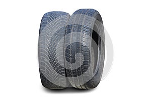 old worn damaged tires isolated