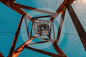 Old worn electricity pylon transmission tower photo