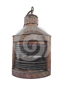 Old and worn lantern from a ship isolated.