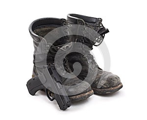 Old worn military boots
