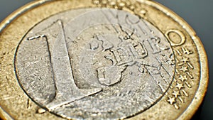 old worn one euro coin, close up