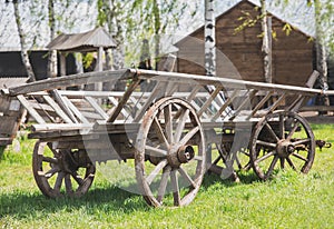 Old worn out wooden cart in the village