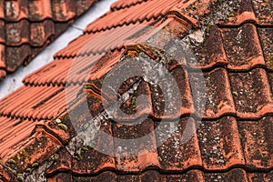 Old worn roof tile pattern as background