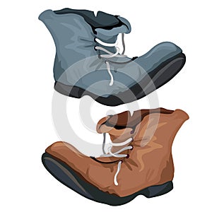 Old worn shoes brown and gray color. Vector