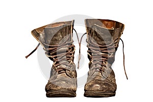Old worn soldiers work boots