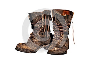 Old worn soldiers work boots