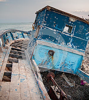 Old wrecked boat on the beach