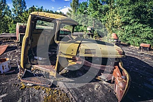 Old wrecks in Pripyat, Chernobyl Zone, Ukraine