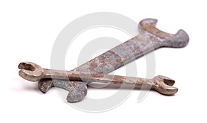 Old wrenches isolated, selective focus