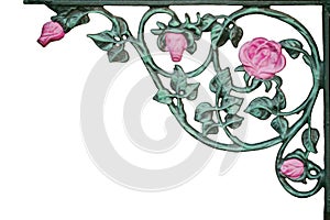 Old wrought iron pink rose vine bracket