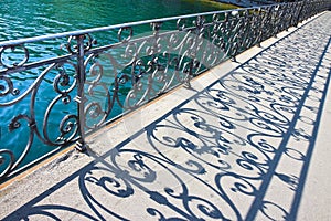 Old wrought iron railing on a walkway in Lucerne Switzerland
