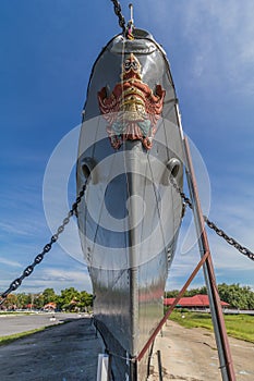 Old WWII sloop ship bow with Garuda sculpture HTMS Mae Klong