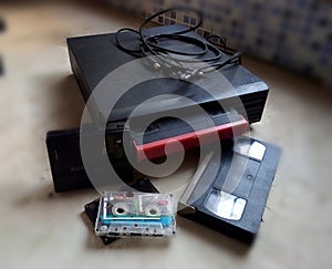 Old 90's era vcr vhs film audii cassette mini tape images pics 90s media