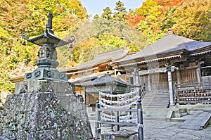 Old Yamadera Temple in Autumn Season