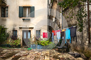 An old yard. Windows and doors. Croatia.