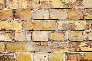 Old yellow brick wall, grunge background. Copy space.