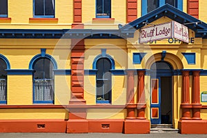 Old yellow building close up view in South Island of New Zealand